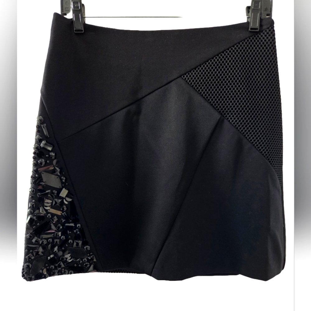 Dkny Patchwork Embellished Black A-Line Mini Skirt - image 1
